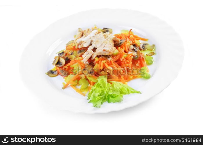 salad of grilled vegetables and meat on plate