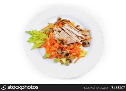 salad of grilled vegetables and meat on plate