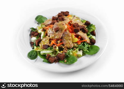 salad of marinated pork, spinach and buckwheat