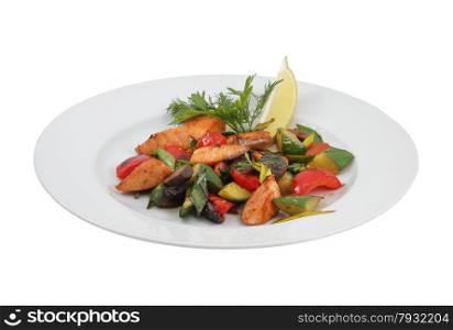 Salad of roasted vegetables on the fire on an isolated background. Salad of roasted vegetables on the fire