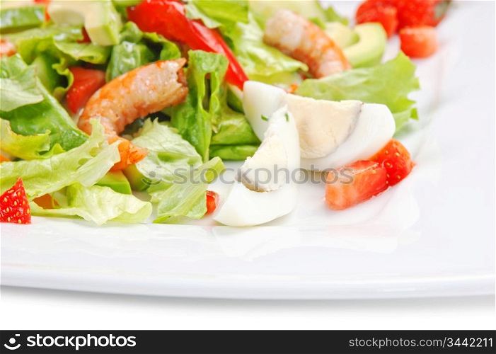 salad of shrimp and vegetables isolated on white background