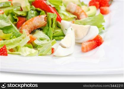 salad of shrimp and vegetables isolated on white background