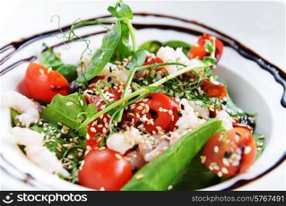 salad of vegetables and meat on dish