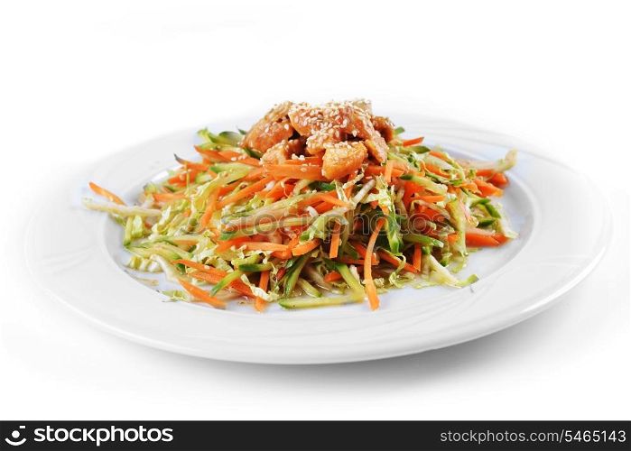 salad of vegetables and meat on plate