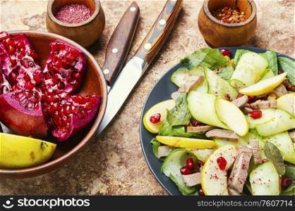 salad of vegetables, fruits and meat tongue.Diet food.. vegetable salad with meat