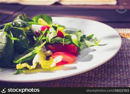 Salad on a plate in a garden