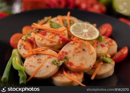 salad Vietnamese Pork Sausage with Chilli, Lemon, Garlic, Tomato