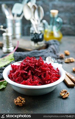 salad with boiled beet and aroma oil, diet food