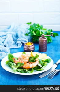 salad with boiled shrimps and aroma spice, stock photo