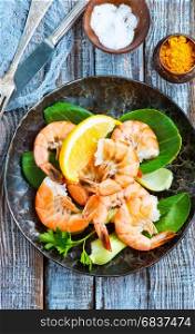salad with boiled shrimps and aroma spice, stock photo