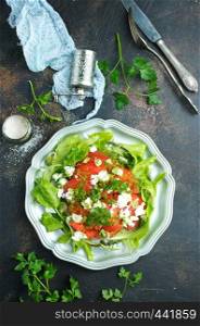 salad with cheese and tomato, diet food, tomato salad with feta