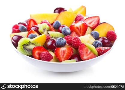 salad with fresh fruits and berries on wihite background