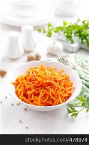 Salad with fresh raw carrot, Korean carrot salad