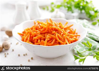 Salad with fresh raw carrot, Korean carrot salad