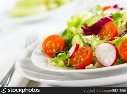 salad with fresh vegetables anf greens on plate