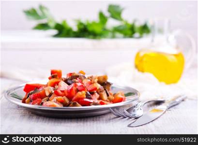 salad with fried eggplant and raw pepper