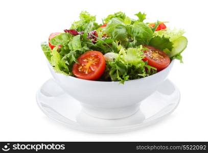 salad with greens and vegetables on white background