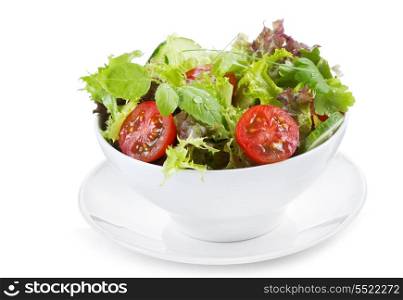 salad with greens and vegetables on white background