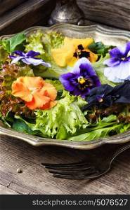 Salad with herb and flower. Mixed vegetarian salad leaves herb and flower