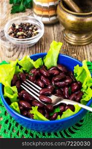 Salad with lettuce and beans. Studio Photo. Salad with lettuce and beans