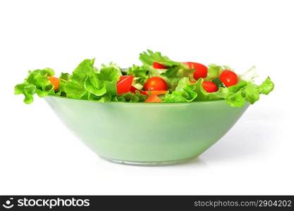 salad with lettuce and other fresh vegetable on white dish.