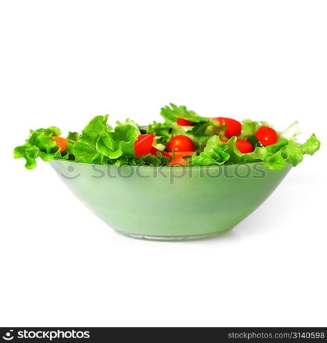 salad with lettuce and other fresh vegetable on white dish.