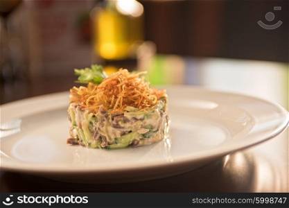 Salad with meat vegetable and mayonnaise. Salad with meat vegetable