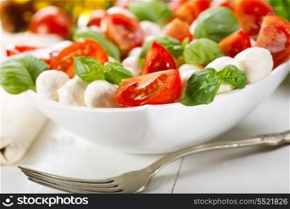salad with mozzarella, tomatoes and green basil
