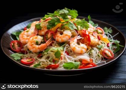 Salad with noodles and shrimp, Asian cuisine. Noodle and shrimp salad