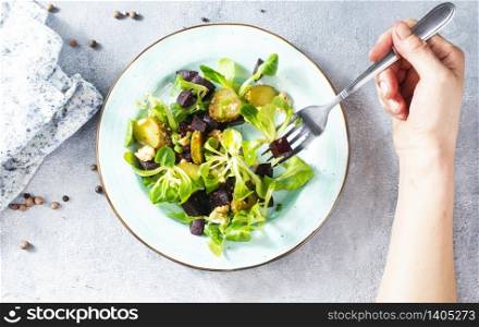 salad with nuts and boiled beet, fresh salad