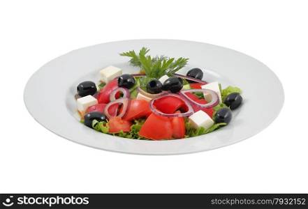 Salad with olives, sweet peppers and feta cheese on an isolated background