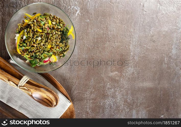 salad with pumpkin seed, diet salad, fresh vegetable salad