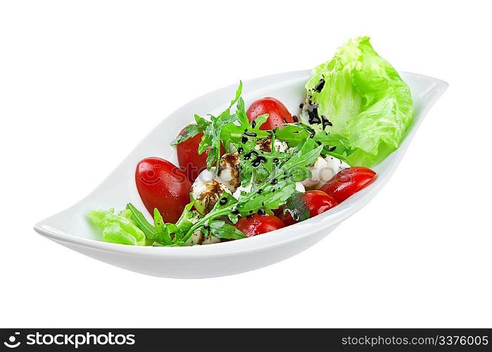 salad with quail eggs isolated on a white background