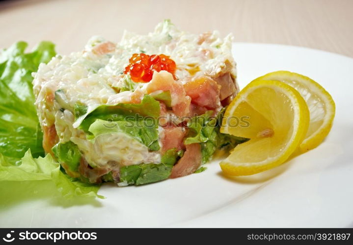 Salad with salmon. close up