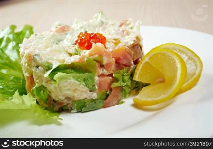 Salad with salmon. close up
