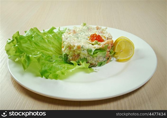 Salad with salmon. close up