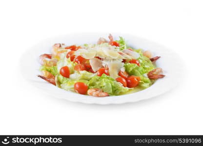 Salad with seafood, romaine salad leaf and cheese