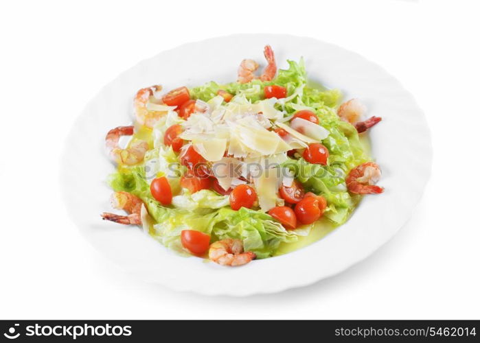 Salad with seafood, romaine salad leaf and cheese