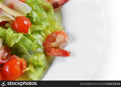 Salad with seafood, romaine salad leaf and cheese