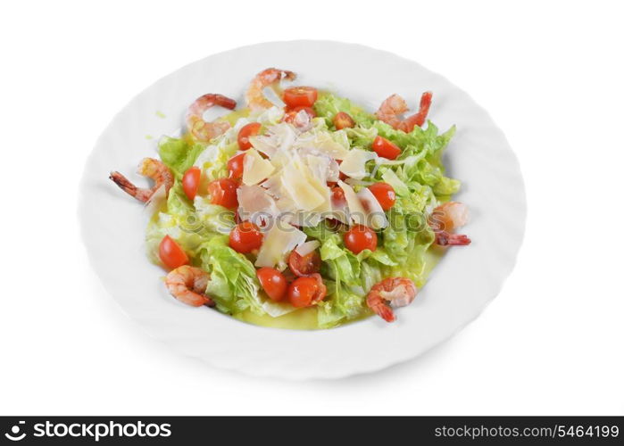 Salad with seafood, romaine salad leaf and cheese