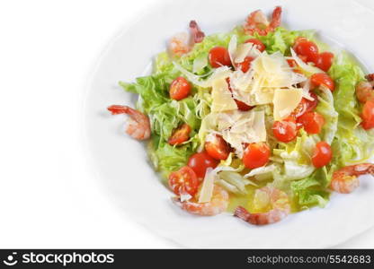 Salad with seafood, romaine salad leaf and cheese