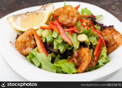 salad with shrimps. Fresh and healthy salad with shrimps