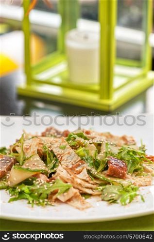 Salad with smoked eel. Japanese food