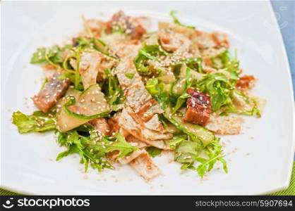 Salad with smoked eel. Salad with smoked eel. Japanese food