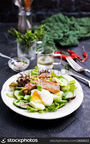 salad with tuna and boiled egg on plate