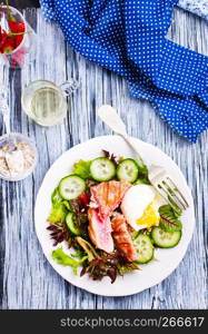 salad with tuna and boiled egg on plate