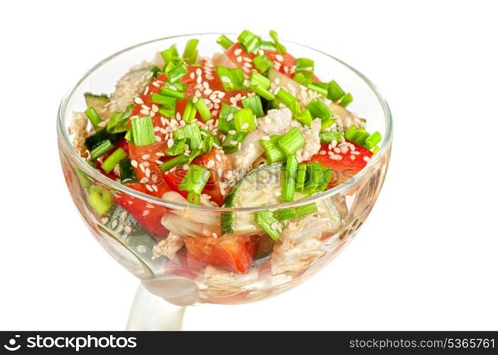 Salad with vegetable: pepper, tomato, cucumber and lettuce