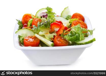 salad with vegetables and greens on white background