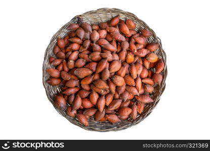 Salak group of fruit in basket isolated on white background, Salak is a species of palm tree native to Java and Sumatra in Indonesia.