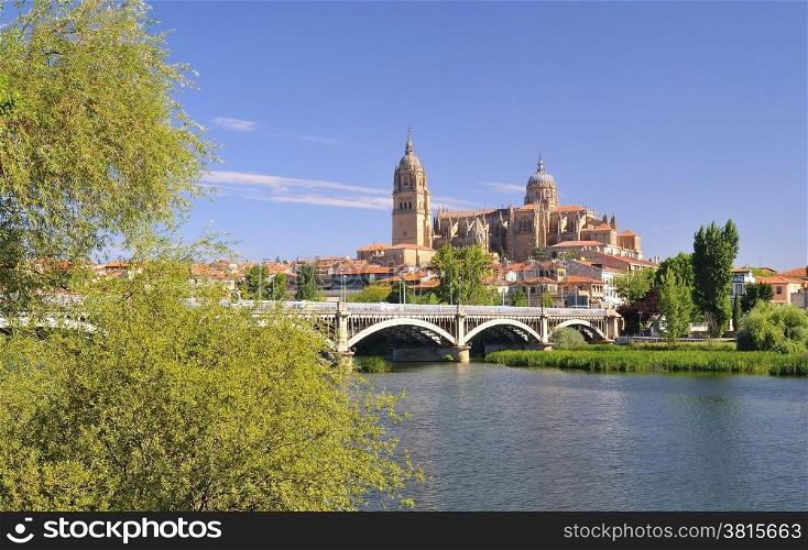 Salamanca Cathedral seen from the river Tormes.&#xA;